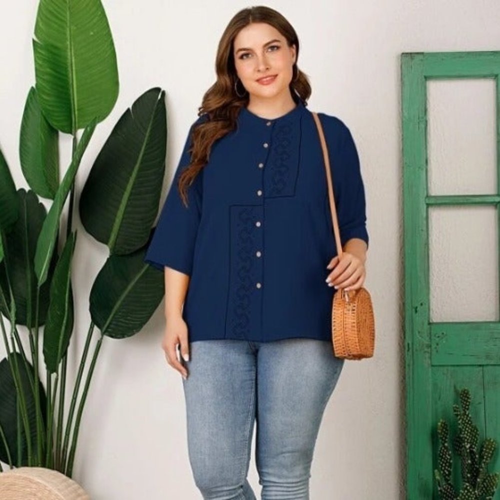 XL NEW Plus Graphic Print Button Blouse - Picture 2 of 5